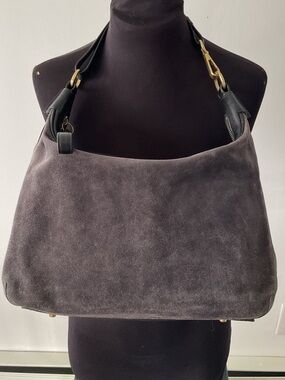 VTG Coach 6958 Amanda Grey Suede Brown Leather Slouchy Hobo Shoulder Bag Purse